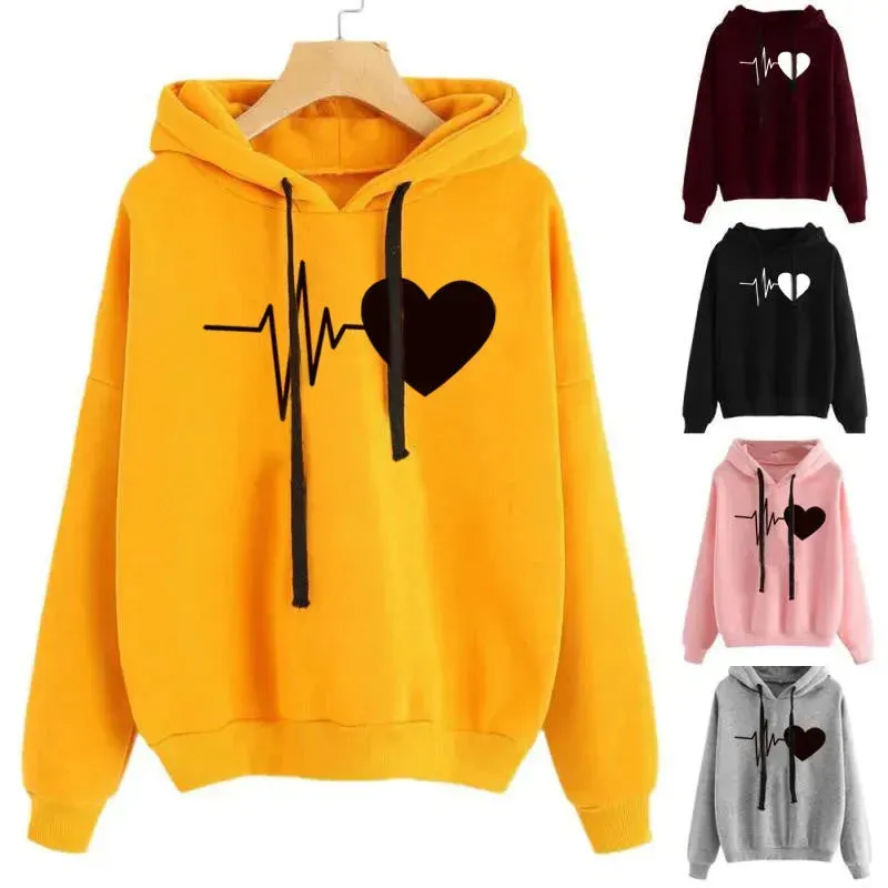 Unisex Heart Print Streetwear Hoodies sweatshirt Pullover Long Sleeve Clothes