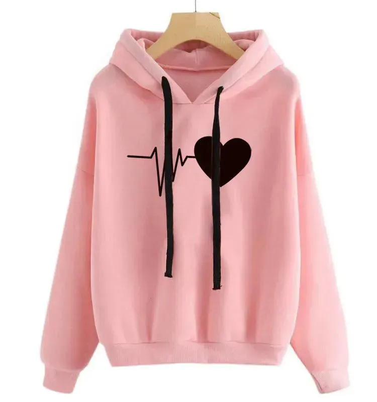 Unisex Heart Print Streetwear Hoodies sweatshirt Pullover Long Sleeve Clothes