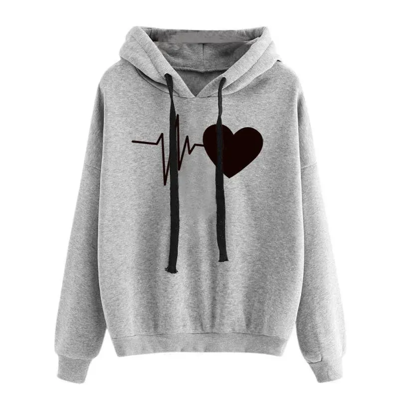 Unisex Heart Print Streetwear Hoodies sweatshirt Pullover Long Sleeve Clothes