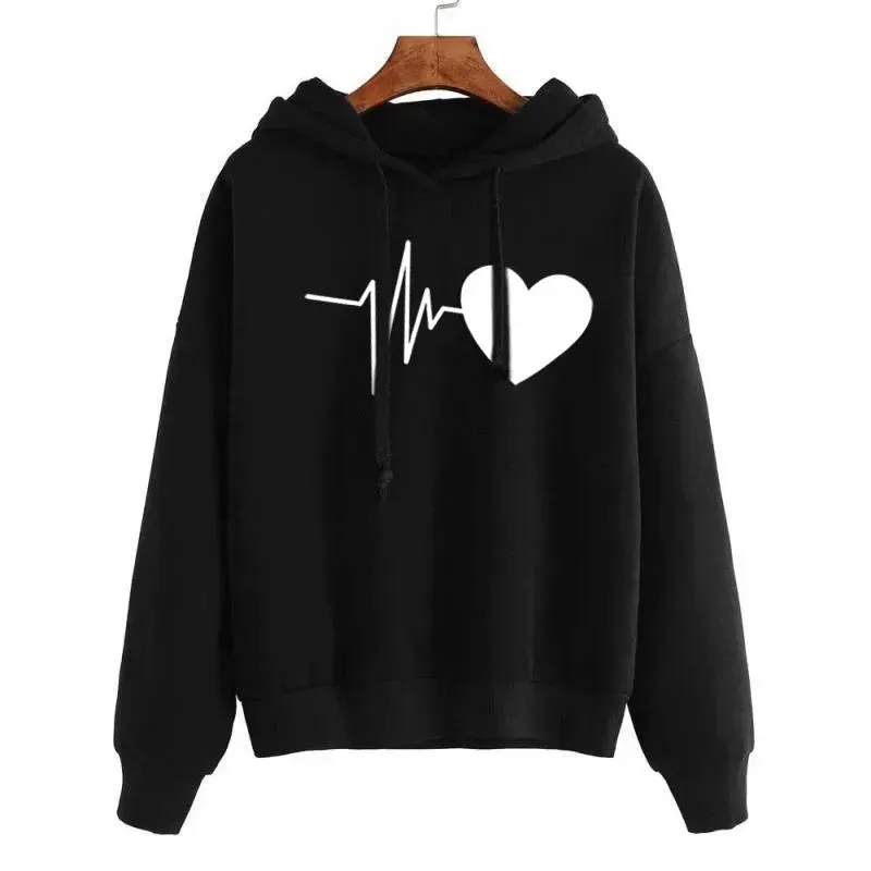 Unisex Heart Print Streetwear Hoodies sweatshirt Pullover Long Sleeve Clothes