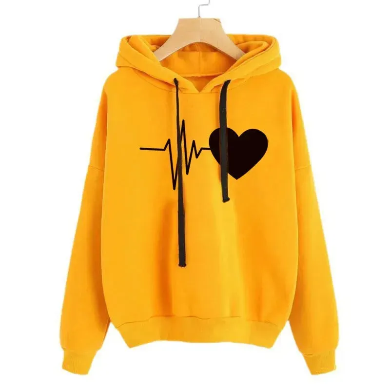 Unisex Heart Print Streetwear Hoodies sweatshirt Pullover Long Sleeve Clothes