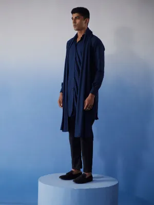 VASTRAMAY Navy Blue Net Kurta