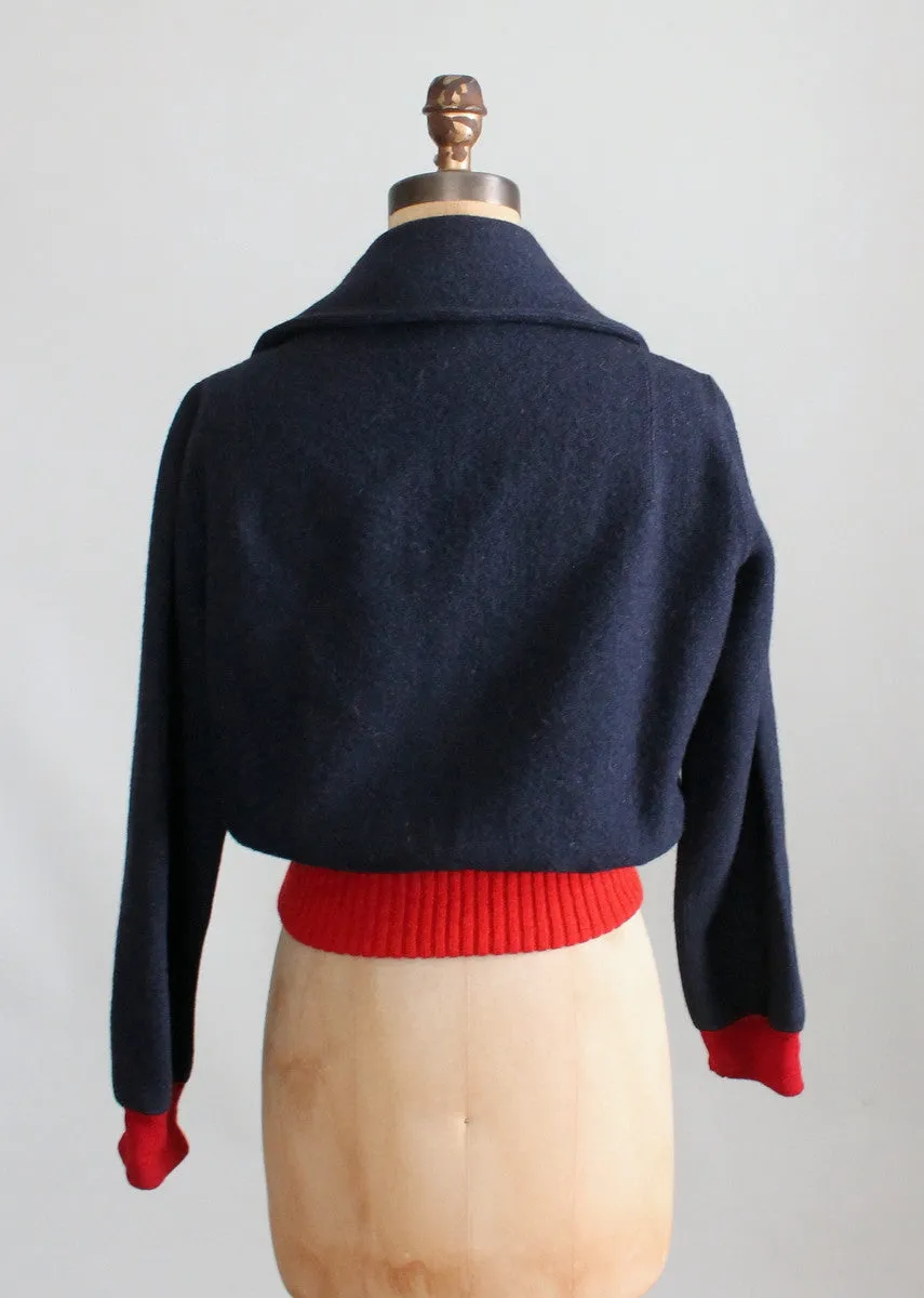 Vintage 1930s Navy and Red Wool Ski Sweater