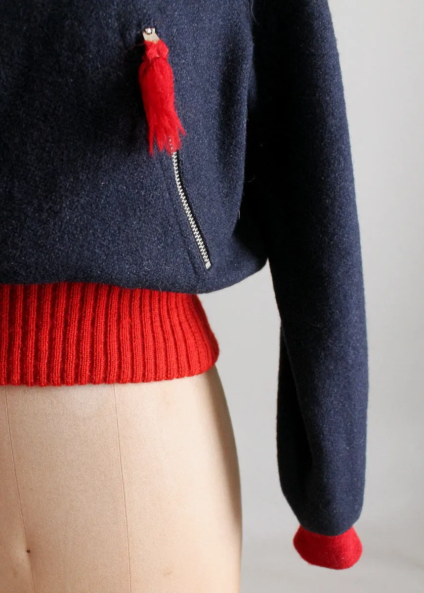 Vintage 1930s Navy and Red Wool Ski Sweater