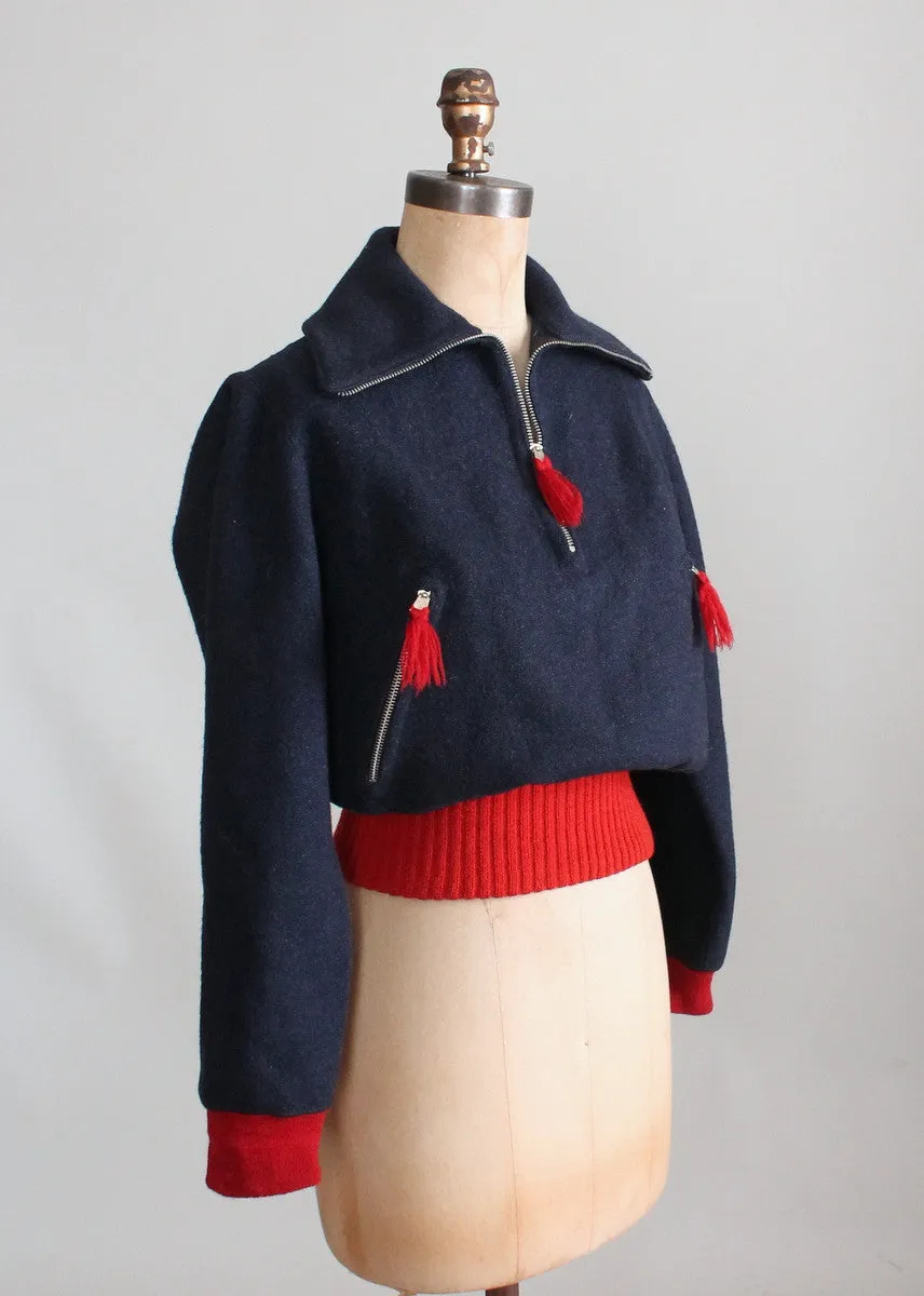 Vintage 1930s Navy and Red Wool Ski Sweater