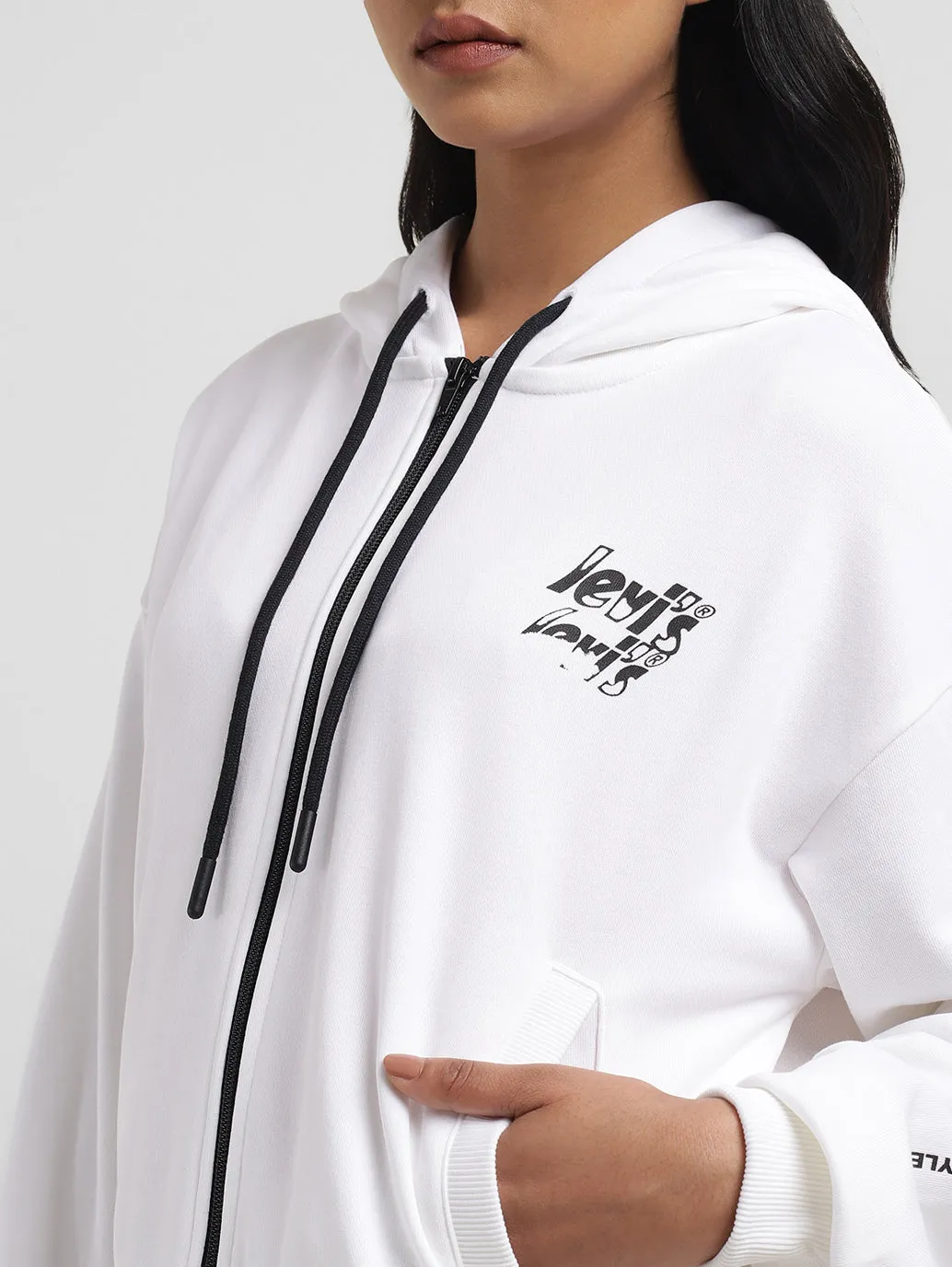 Women's Graphic Print White Hooded Sweatshirt